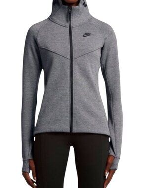Nike Tech Fleece Windrunner Jacket Hooded Zip Front Top Women Gray M